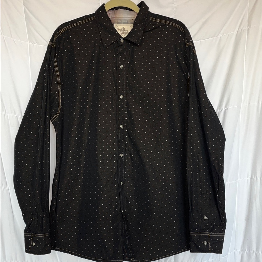 Age of Wisdom Men’s Pearl Snap Shirt Black with Contrasting Tan Dots size XXL